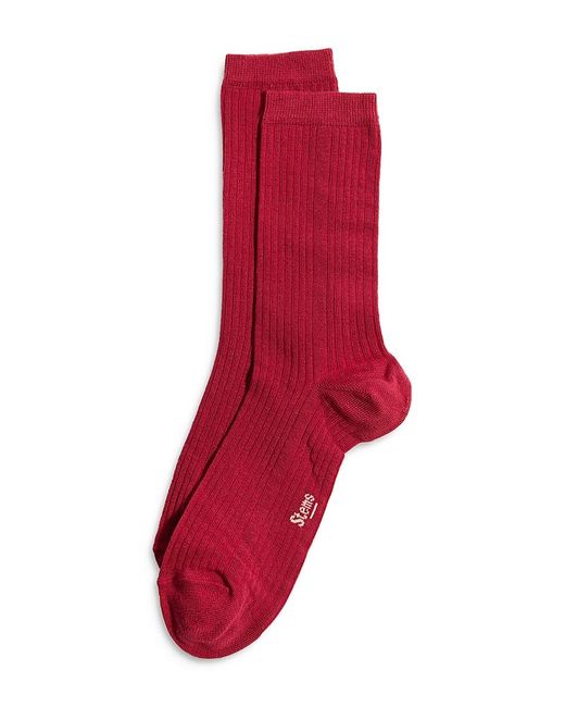 Stems Red Rib Knit Crew Socks