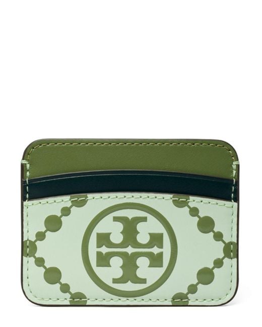 Tory Burch Leather T Monogram Contrast Embossed Card Case in Green | Lyst
