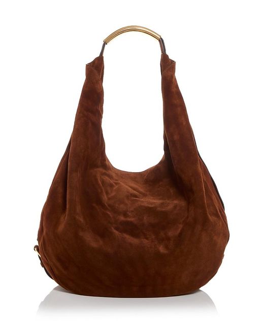 Moschino Brown Handle Me Large Suede Shoulder Bag