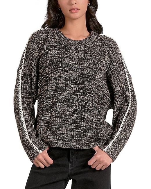 Elan Gray Ribbed Blanket Stitch Sweater