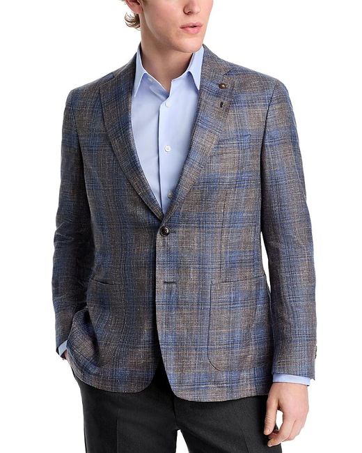 Peter Millar Blue Dawson Regular Fit Plaid Soft Wool Silk Blend Jacket for men