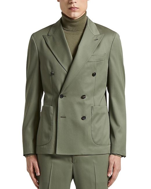 Peserico Green Solid Regular Fit Double Breasted Suit Jacket for men