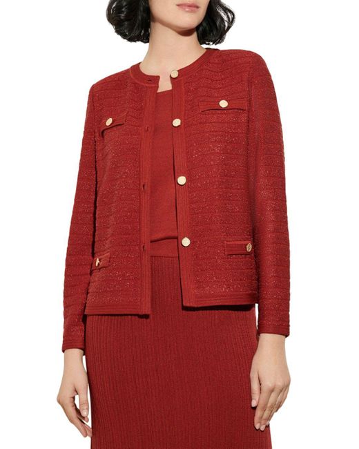 Misook Synthetic Rib Knit Jacket in Red 