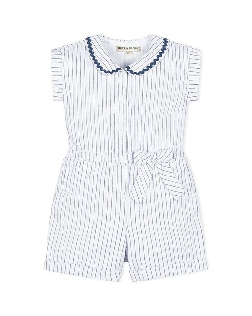 Hope & Henry White Linen Peter Pan Collar Button Front Romper