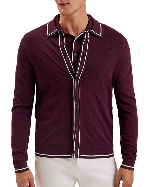 Ted Baker Purple Elmdon Diamond Stitching Button Shirt for men
