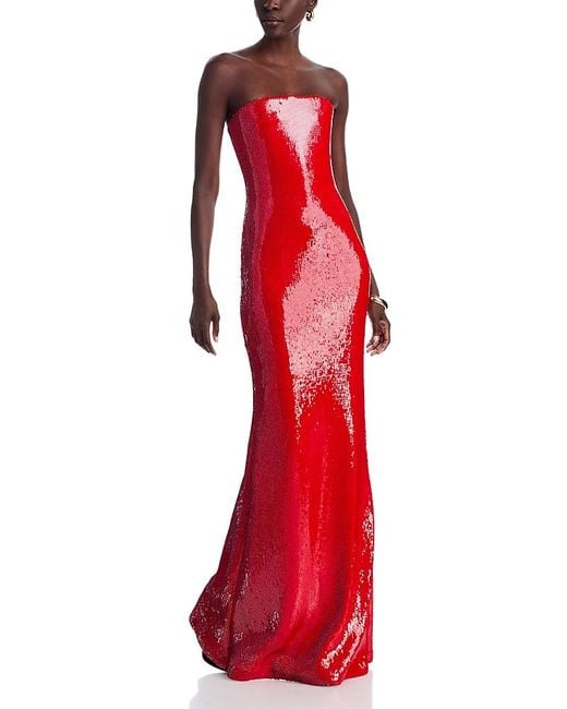 Sergio Hudson Red Strapless Sequin Gown