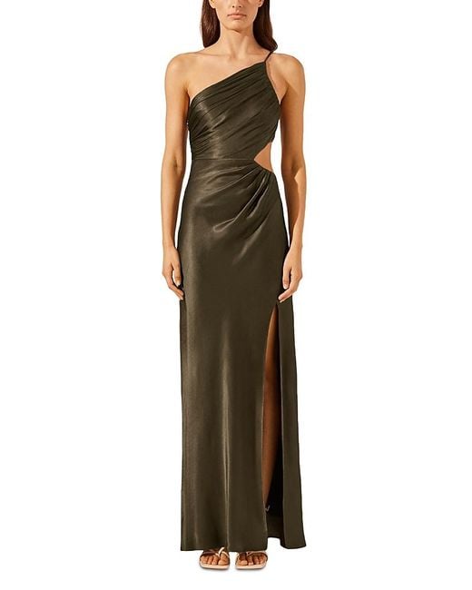 Shona Joy Green La Lune Asymmetric Gathered Maxi Dress