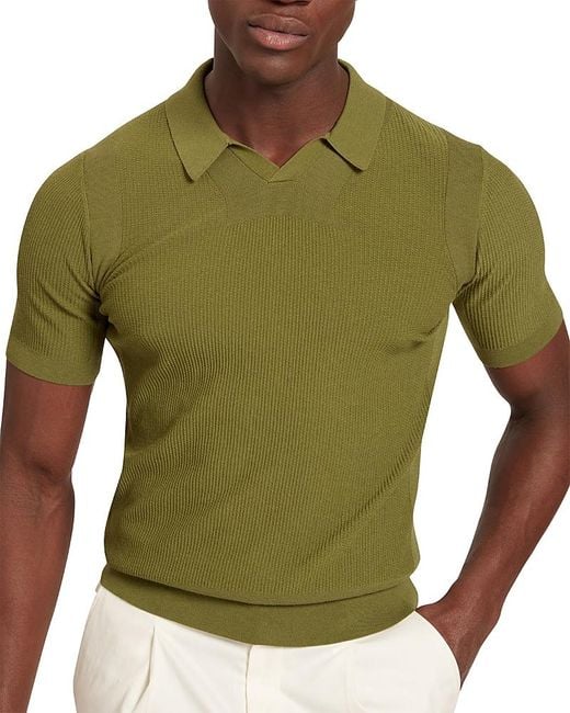 Ted Baker Green Aindrea Textured Rib Open Neck Knitted Polo Shirt for men