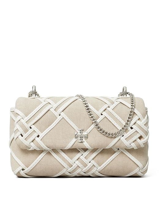 Tory Burch Natural Mini Kira Woven Canvas Flap Bag