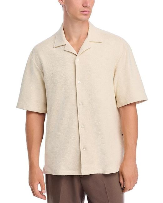 Boss Natural Lars Terry Cloth Camp Relaxed Fit Button Down Shirt for men