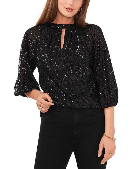 Vince Camuto Black Raglan Sleeve Sequin Top