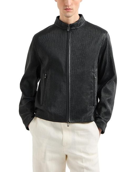 Emporio Armani Perforated Nappa Leather Jacket in Black for Men | Lyst