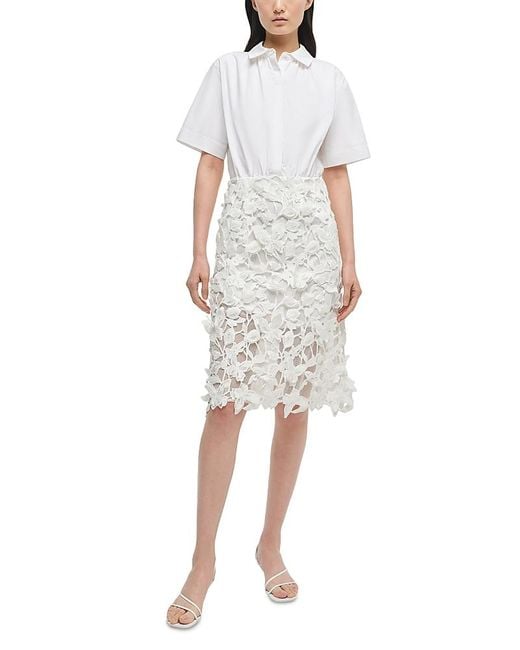 Jonathan Simkhai White Colette Applique Midi Combo Dress