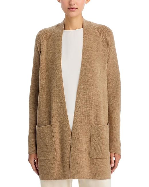 Eileen Fisher Natural Merino Wool Open Front Cardigan Sweater