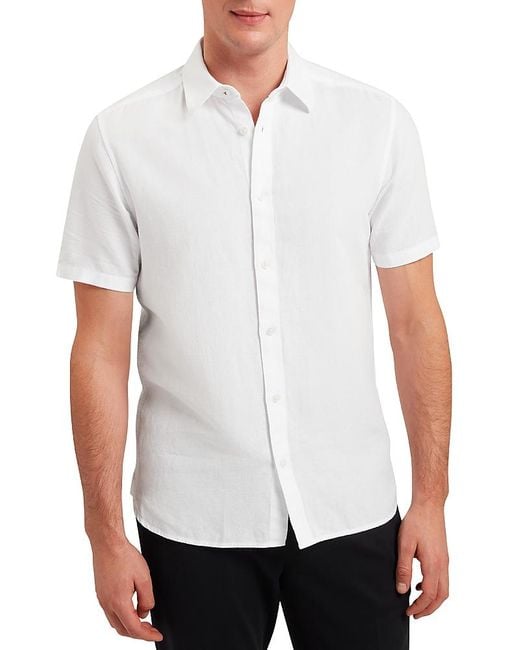 Ted Baker White Short Sleeve Regular Fit Linen Blend Shirt for men