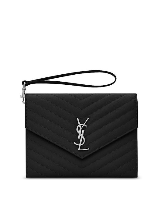 Saint Laurent Black Cassandre Matelasse Flap Pouch
