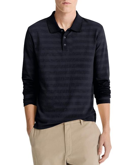 Vince Blue Long Sleeve Jacquard Polo Shirt for men