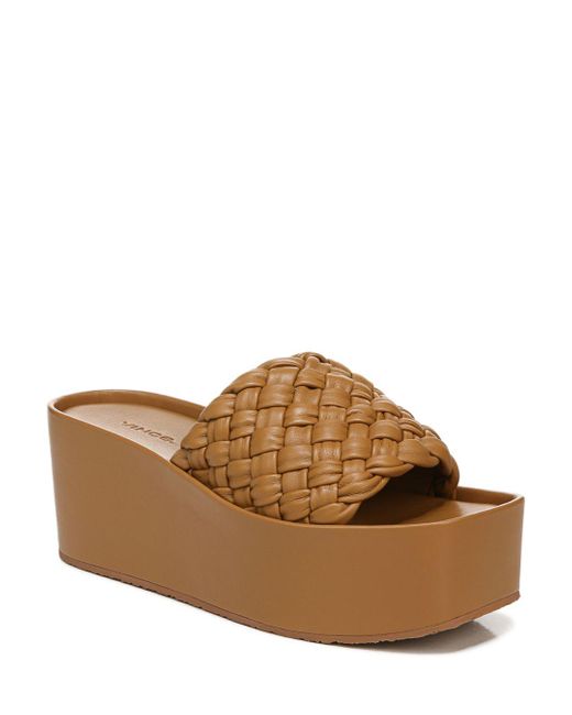 Vince Leather Mari Slip On Platform Wedge Sandals in Tan (Natural) | Lyst