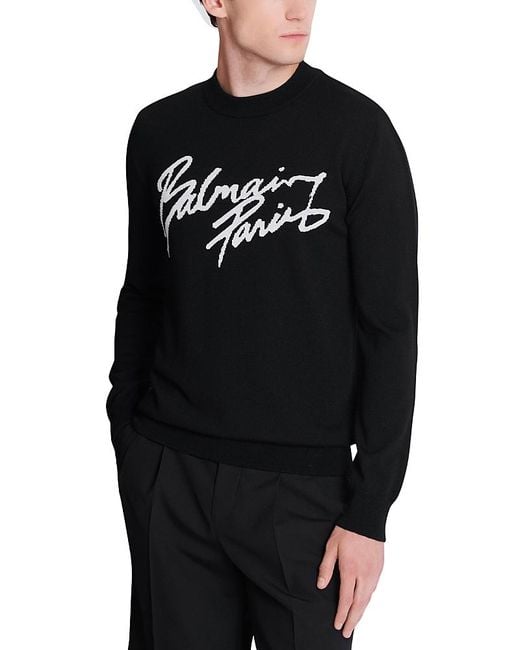 Balmain Black Merino Wool Blend Paris Sweater for men
