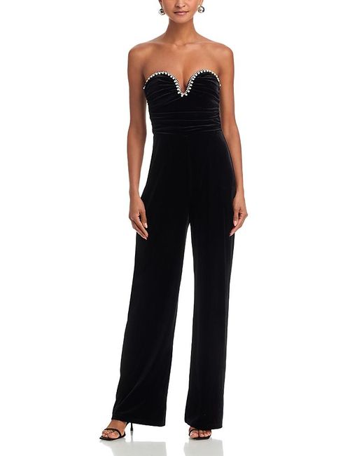 Aqua Strapless Velvet Jumpsuit in Black | Lyst