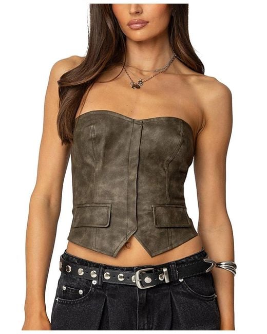 Edikted Green Maysen Faux Leather Corset
