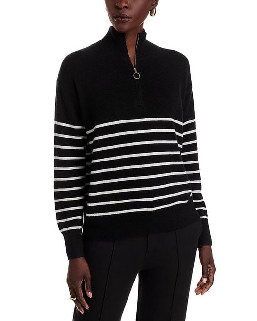 C by Bloomingdale's Cashmere Women's Black Mock Neck Quarter Zip