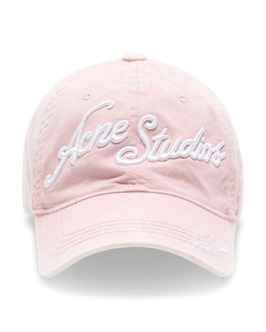 Acne Pink Logo Cotton Baseball Hat