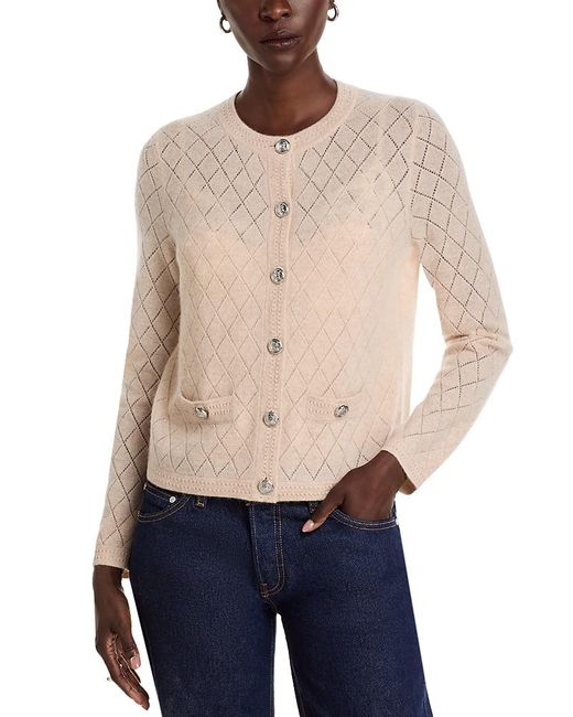 C by Bloomingdale's Cashmere Women's Blue Cashmere Crewneck Cardigan Sweater
