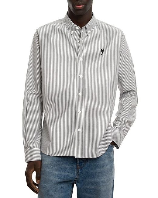 AMI Gray Button Down Collar Logo Shirt for men