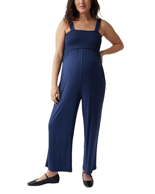 Ingrid & Isabel Blue Maternity Smocked Jumpsuit