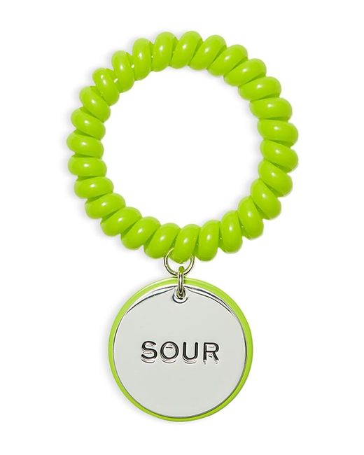 Tory Burch Green X Bonbon Etched Word Disc Charm Coiled Stretch Bracelet