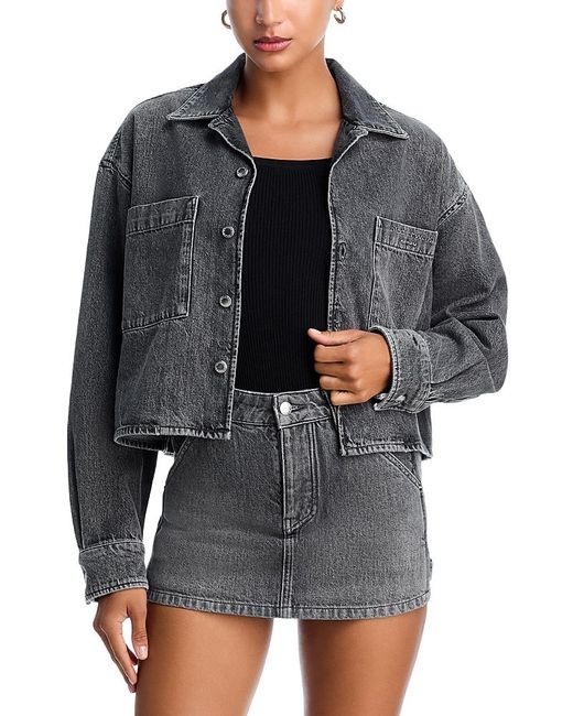 Alexander Wang Black T Cropped Long Sleeved Denim Boxy Shirt