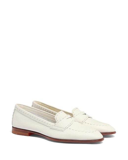 Santoni White Tumbled Leather Penny Loafer