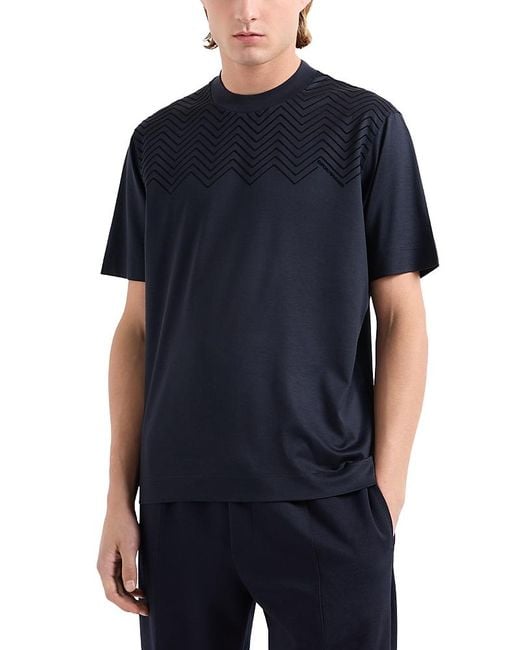 Emporio Armani Blue Chevron Flocked Tee for men