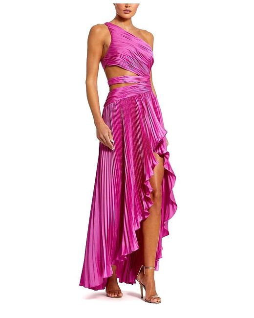 Mac Duggal Pink One Shoulder Pleated Charmeuse Gown With Slit