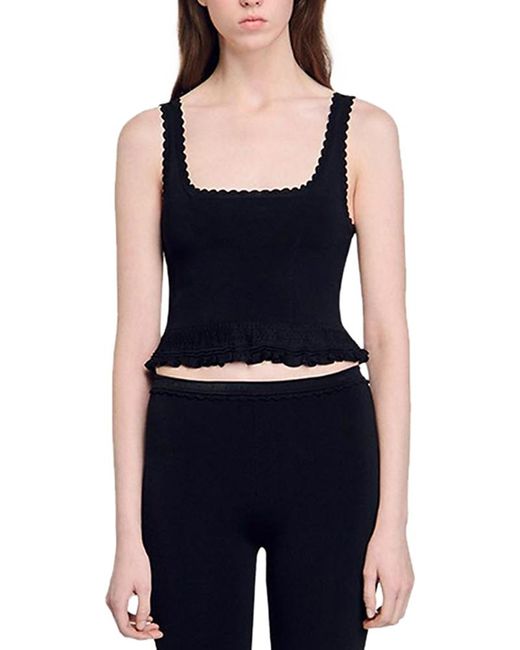 Sandro Blue Ruffled Cropped Top