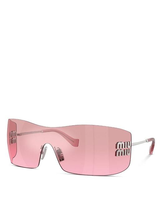 Miu Miu Pink Rectangular Sunglasses, 44Mm