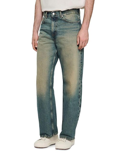 Sandro Men's Green Faded Baggy Jeans