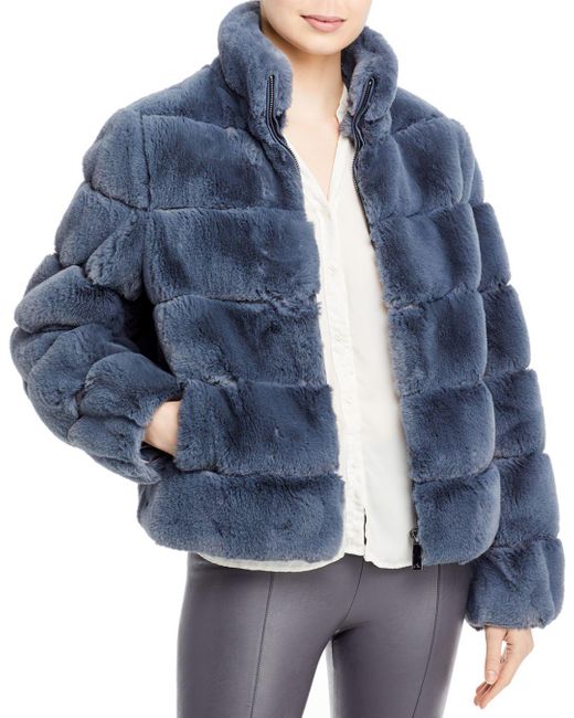 Calvin Klein Short Zip Front Faux Fur Coat in Gray Blue (Blue) - Lyst