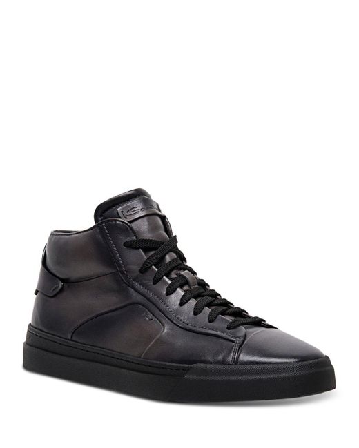 Santoni Leather Gloria High Top Sneakers in Grey (Black) for Men | Lyst
