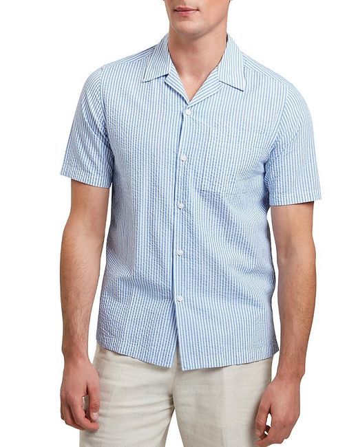 Ted Baker Blue Ellyson Short Sleeve Seersucker Relaxed Fit Button Down Shirt for men