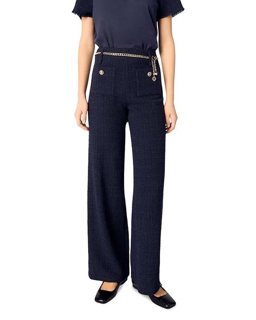 Maje Blue Tweed Trousers With Chain Belt