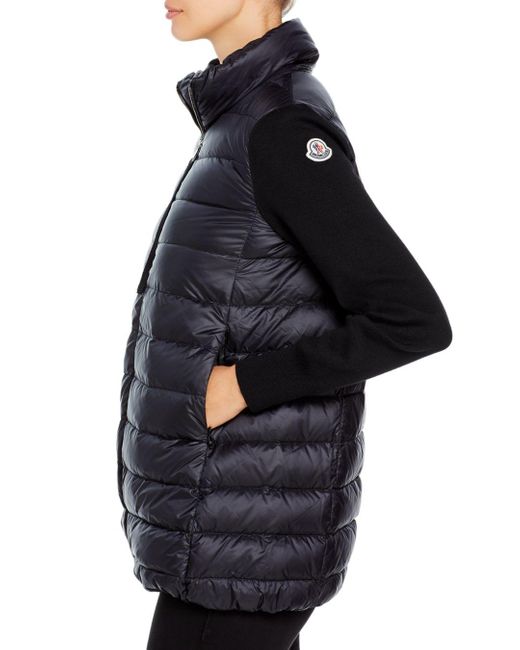 Moncler Cardigan Knit Sleeve Down Puffer Coat, Quilted Pattern in Black -  Lyst