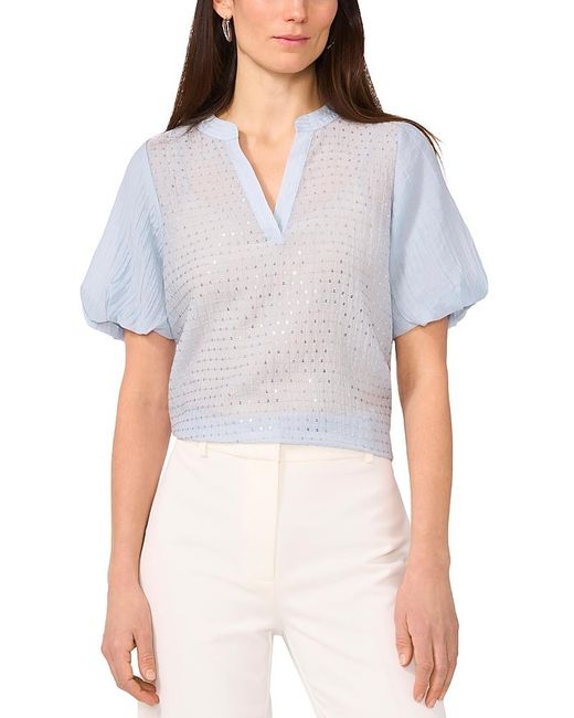 Vince Camuto Gray Sequined Puff Sleeve Top
