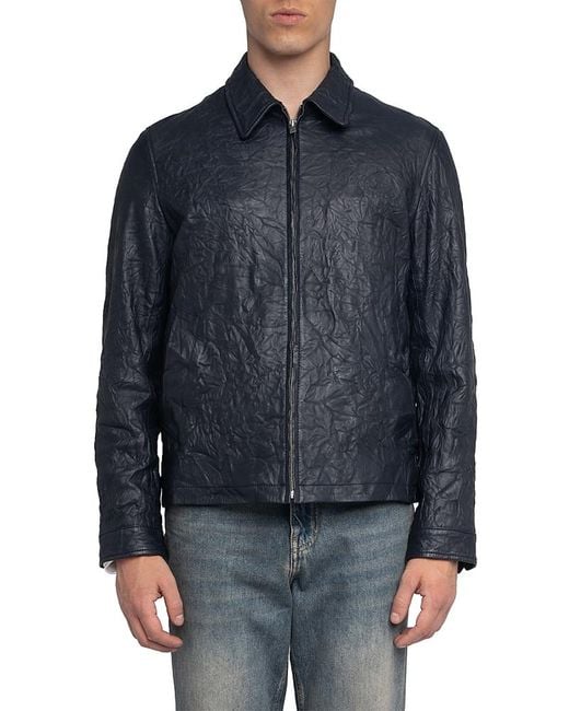 Zadig & Voltaire Blue Loumy Crinkle Leather Jacket for men