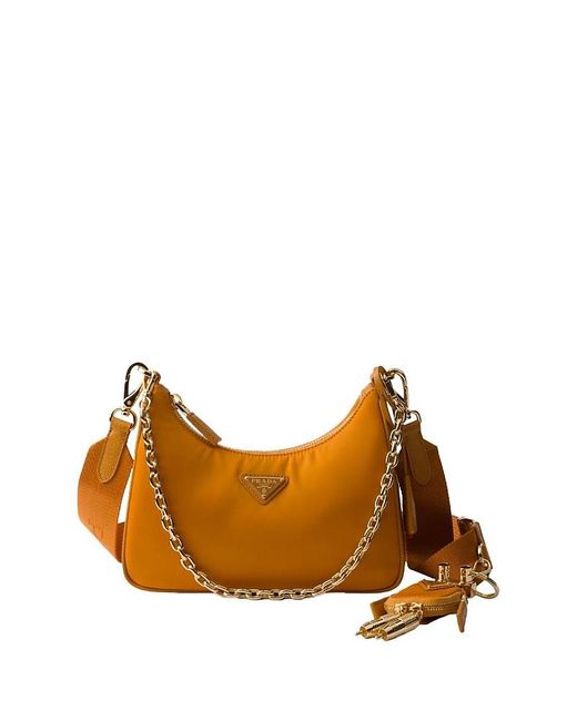 Prada Brown Re-Edition 2005 Re-Nylon And Saffiano Leather Bag With Charm
