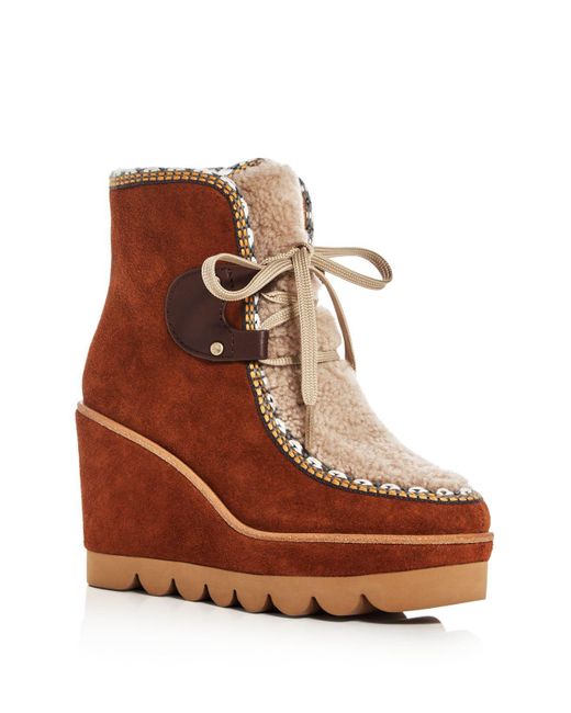 shearling wedge boots