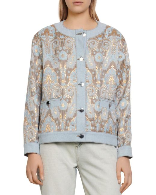 sandro jacquard denim coat dress
