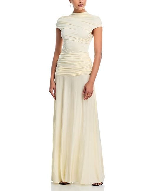 Self-Portrait Draped Jersey Maxi Dress in Natural | Lyst