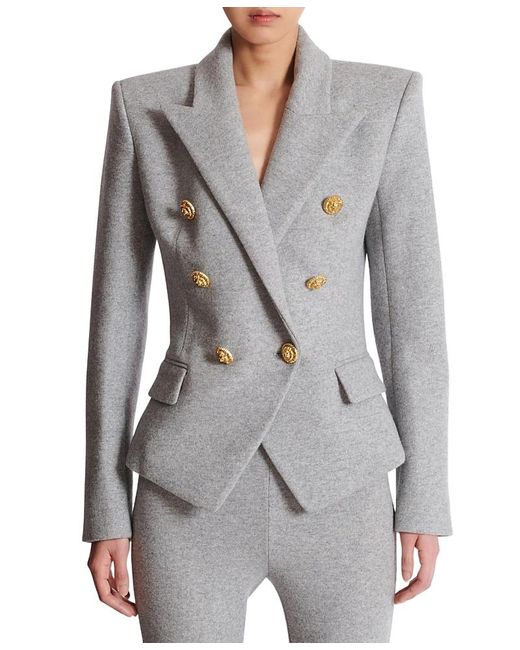 Balmain Gray Cotton Knit 6-Button Jacket